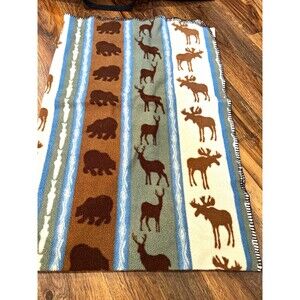 Bass Pro Shops Fleece Throw Blanket Animal Print Moose Bear Deer 35x37"